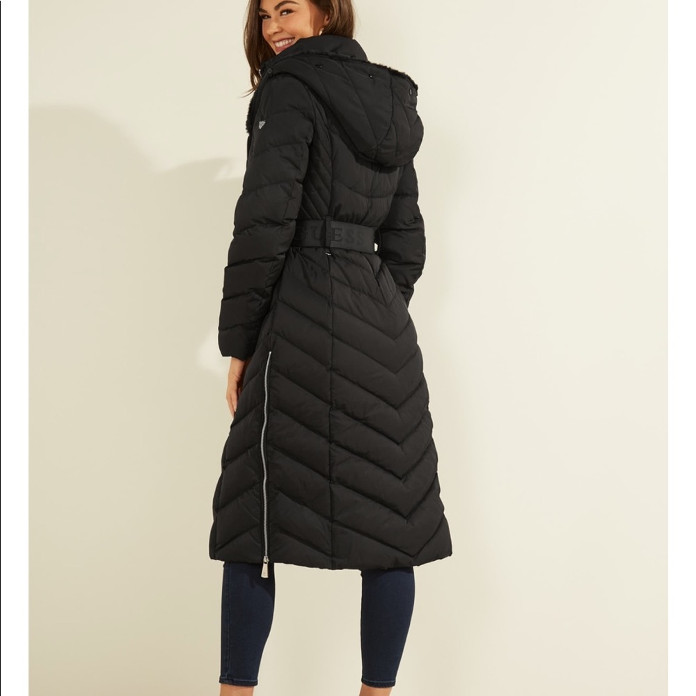 Guess Sofia Belted Longline Coat Jet Black - Picture 8 of 14
